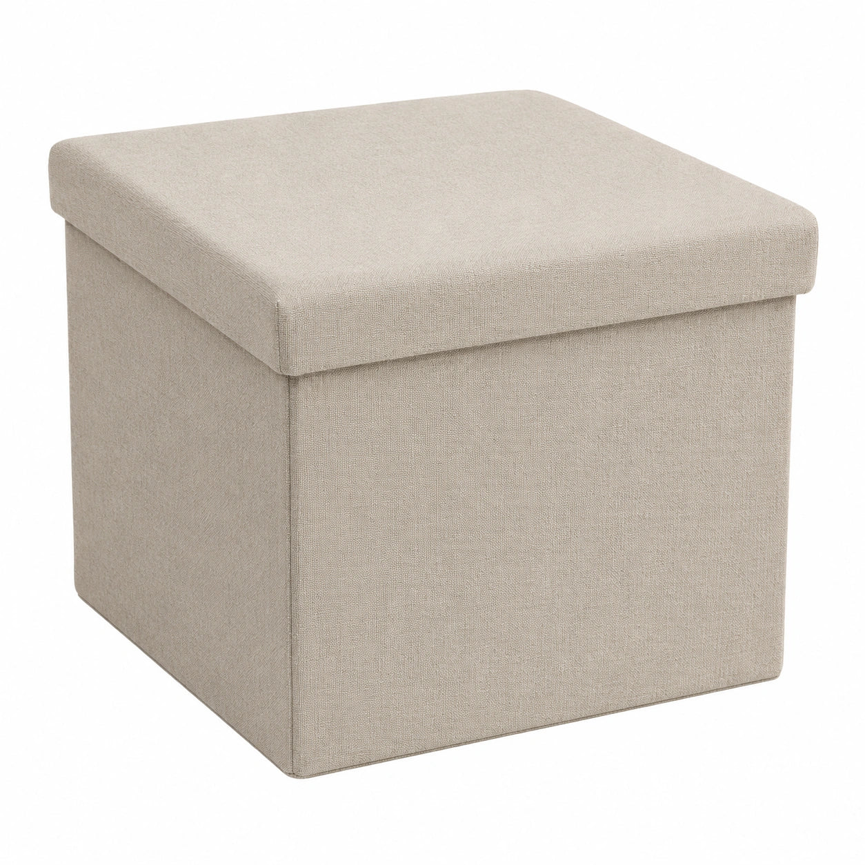 Puff de Almacenaje Plegable Beige 38x38x38 cm con Asiento Acolchado y 40L de Capacidad