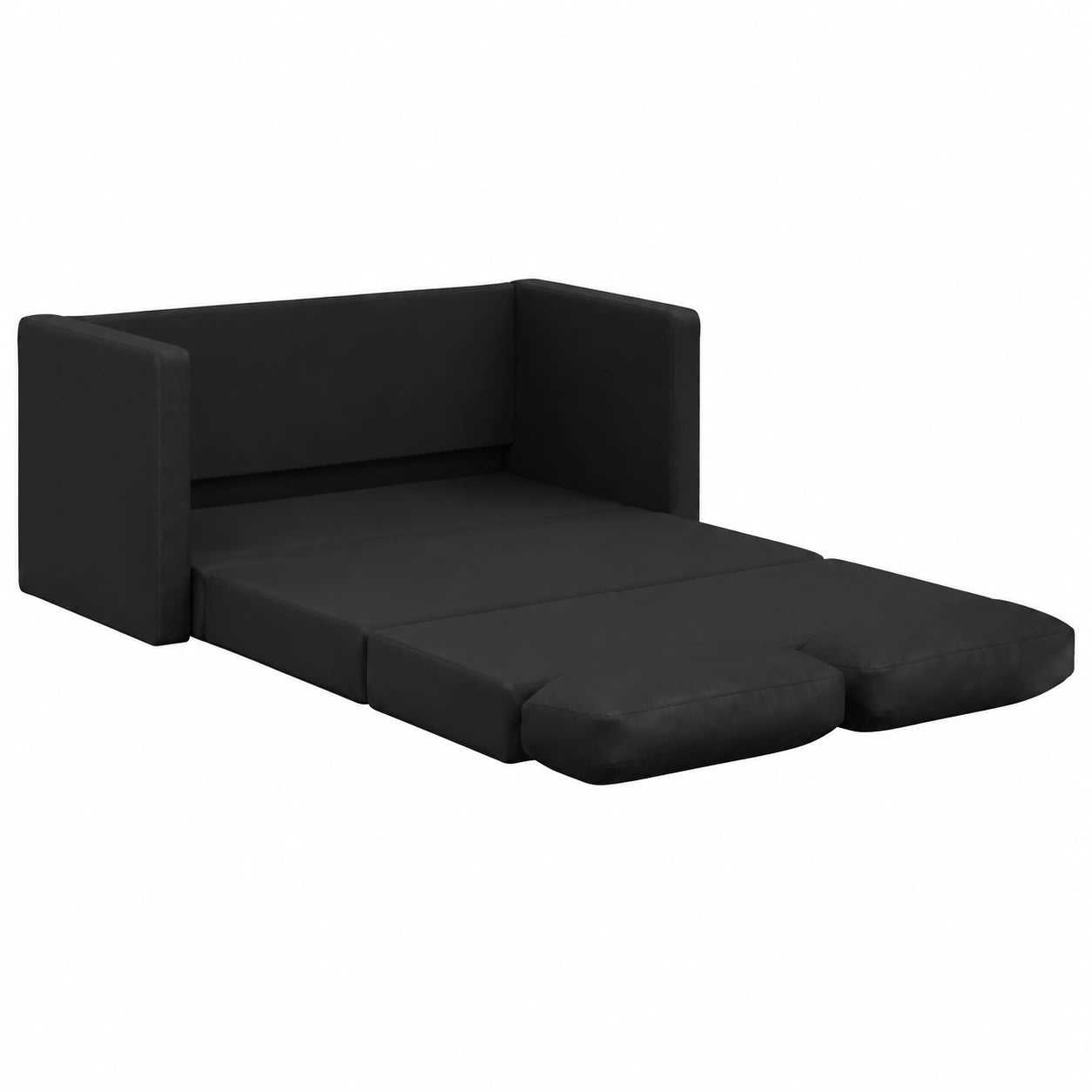 Sofá Cama de Piso 2 en 1 Plegable, Tapizado en Cuero Sintético Negro para Sala y Oficina