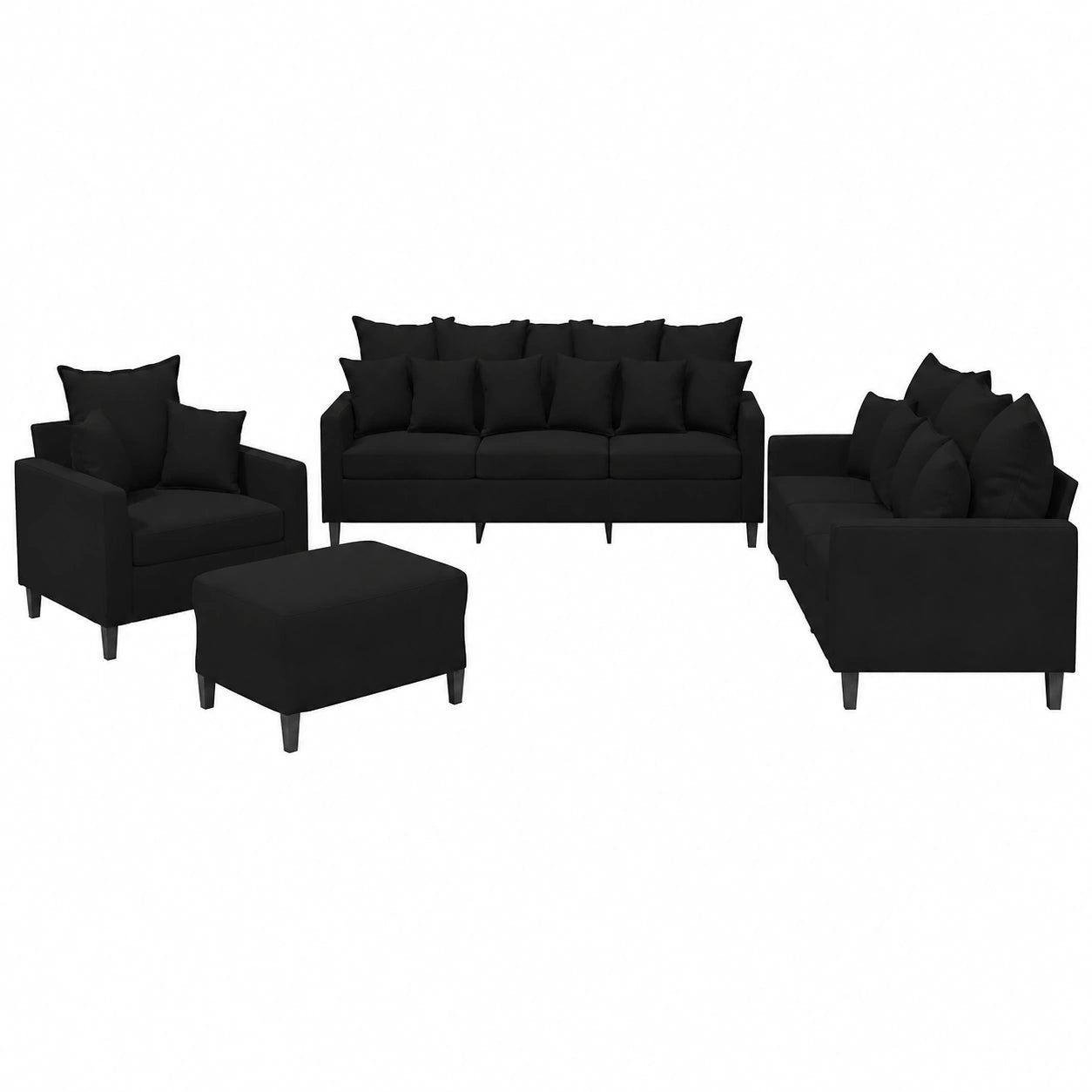 Conjunto de Sofás 4 Piezas de Terciopelo Negro con Cojines, Sillones Relax para Salón