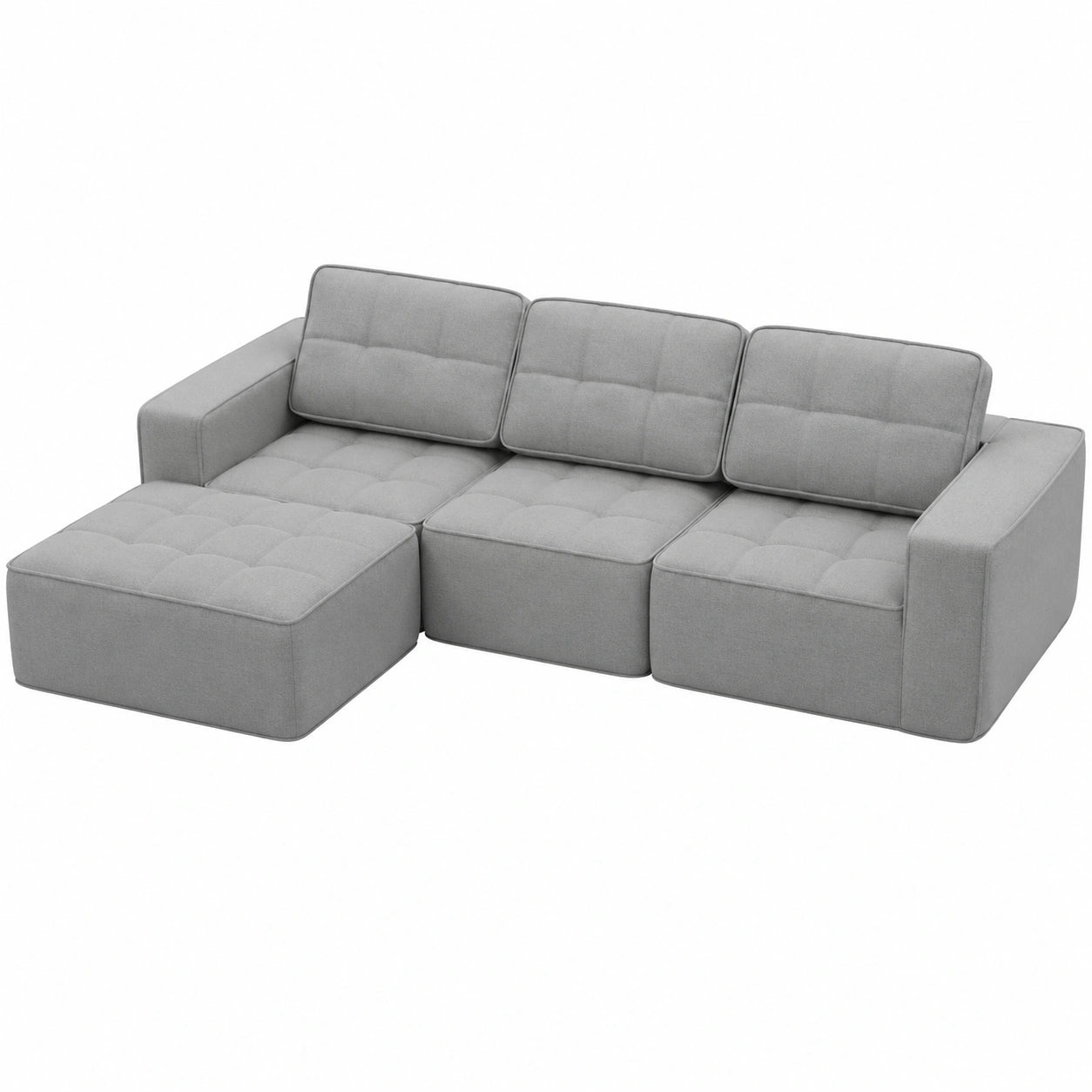 Sofá Modular de 3 Plazas con Reposapiés en Lana Resistente y Espuma de Alta Densidad, 275x90x75 cm, Gris