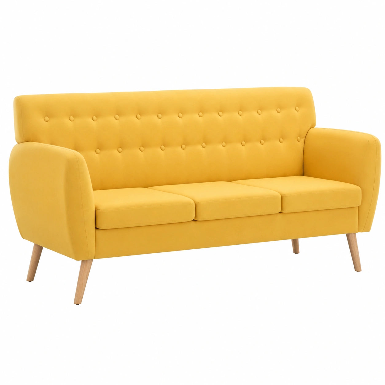 Sofá de Tela Amarillo de 3 Plazas para Sala de Estar 172x70x82cm