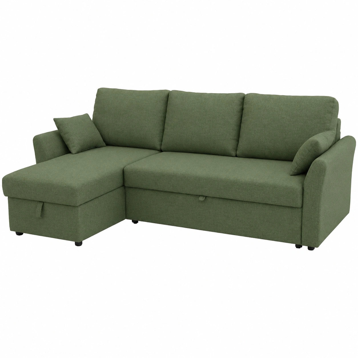 Sofá Cama 3 Plazas con Chaise Longue Reversible, Almacenamiento y Tapizado Moderno Verde