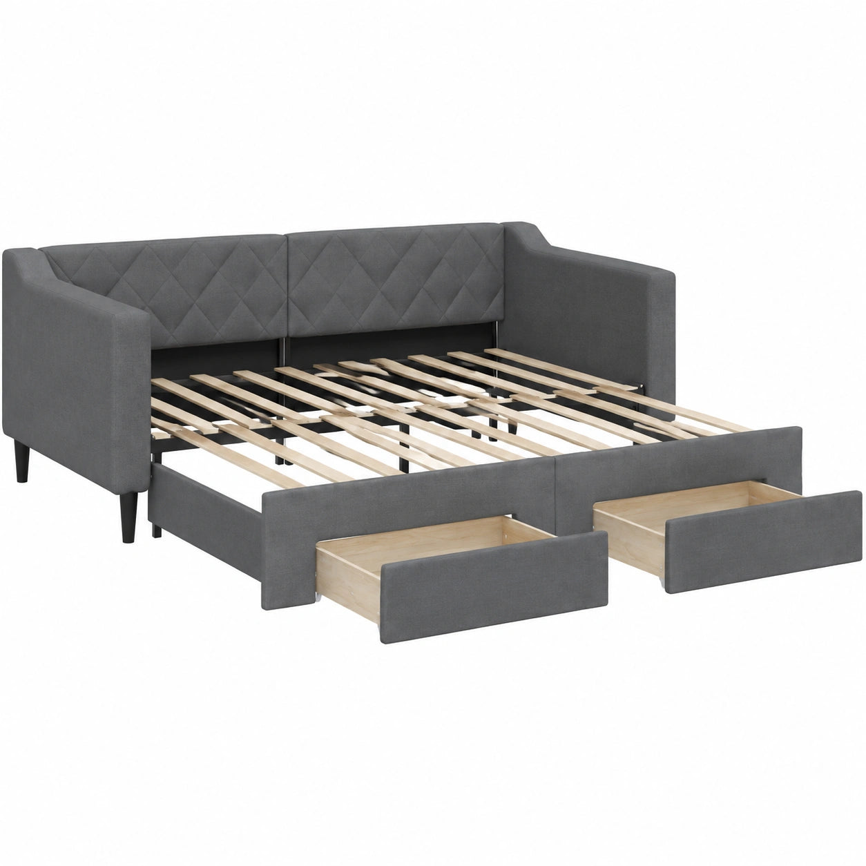 Sofá Cama Nido Extensible con Cajones en Tela Gris Oscuro 90x190 cm para Salón o Dormitorio