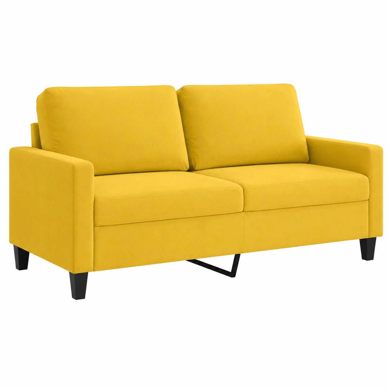 Sofá Biplaza de Terciopelo Amarillo con Reposabrazos y Respaldo para Salón u Oficina