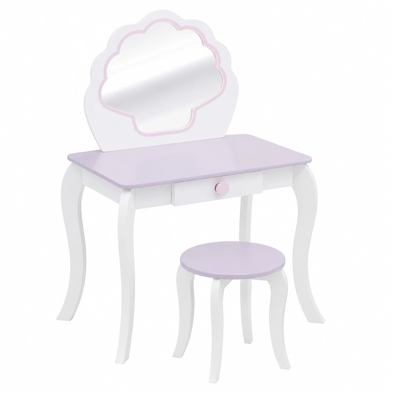 Conjunto de Tocador y Taburete Infantil Blanco con Motivo de Sirena