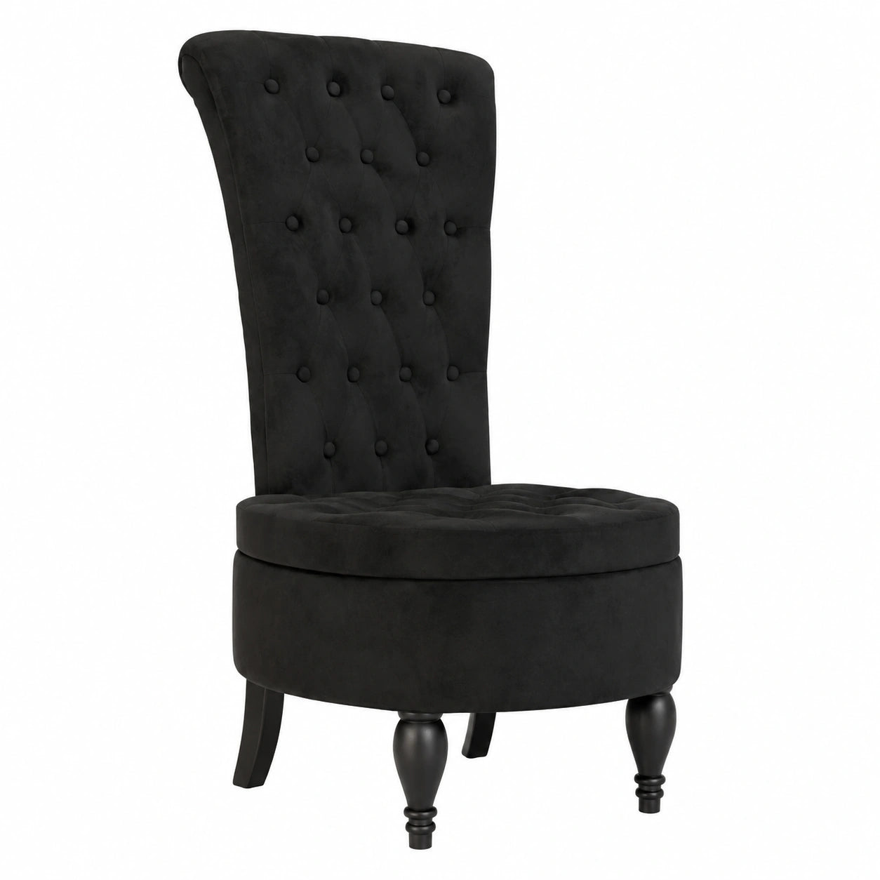 Sillón de Terciopelo Negro con Respaldo Alto y Botones Decorativos para Salón