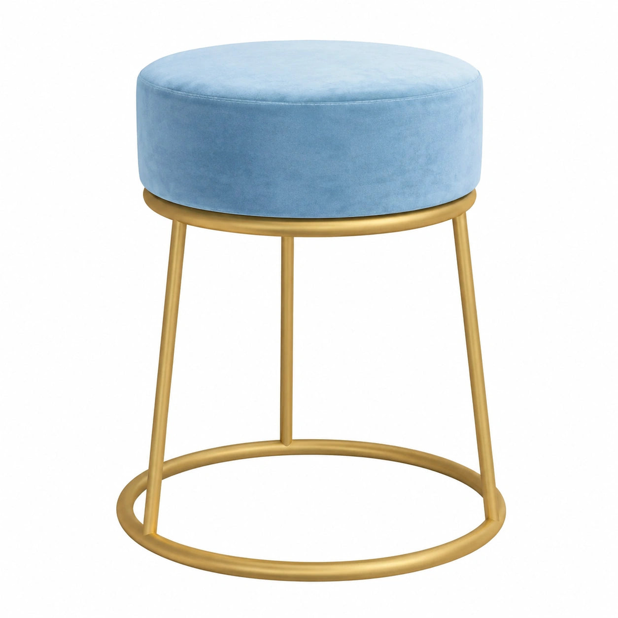Taburete Redondo de Terciopelo Azul Claro para Sala y Dormitorio