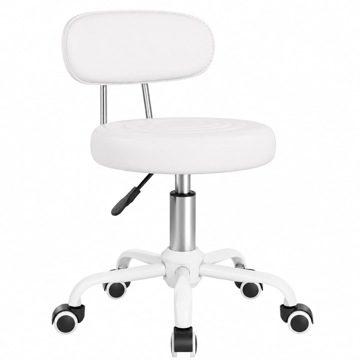 Taburete giratorio ajustable en piel sintética para spa, salón y oficina - Blanco