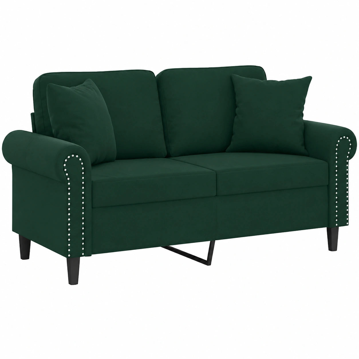 Sofá de Terciopelo Verde Oscuro de 2 Plazas con Cojines y Reposabrazos para Salón