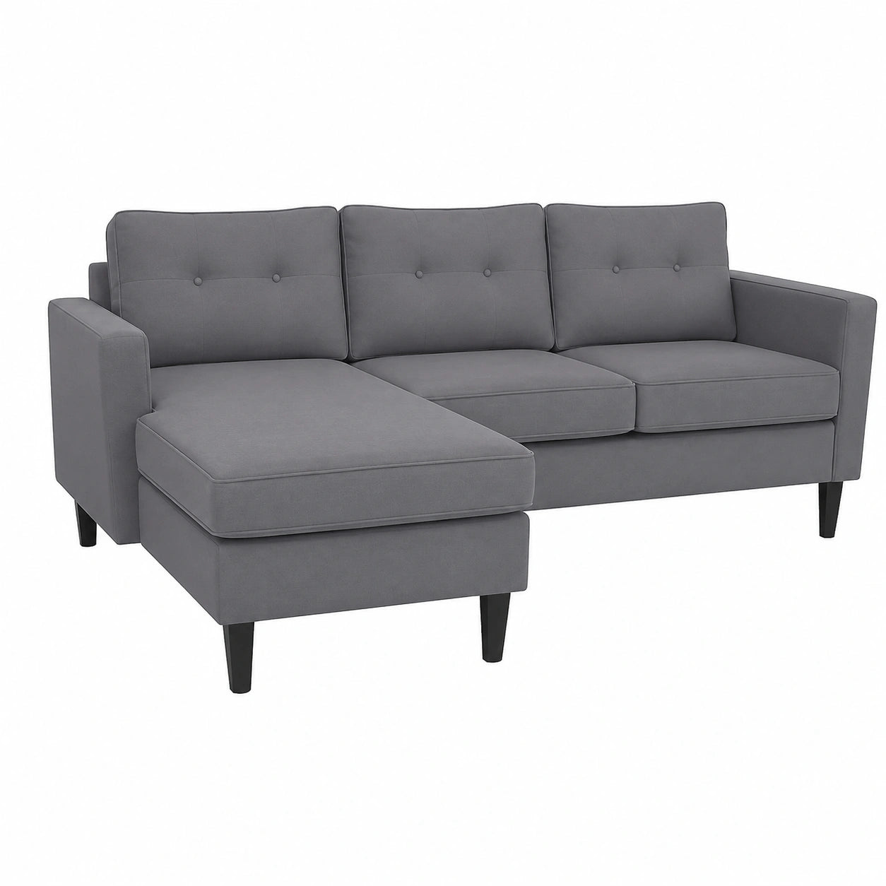 Sofá 3 Plazas con Chaiselongue Intercambiable Acolchado, Estructura Robusta, Color Gris
