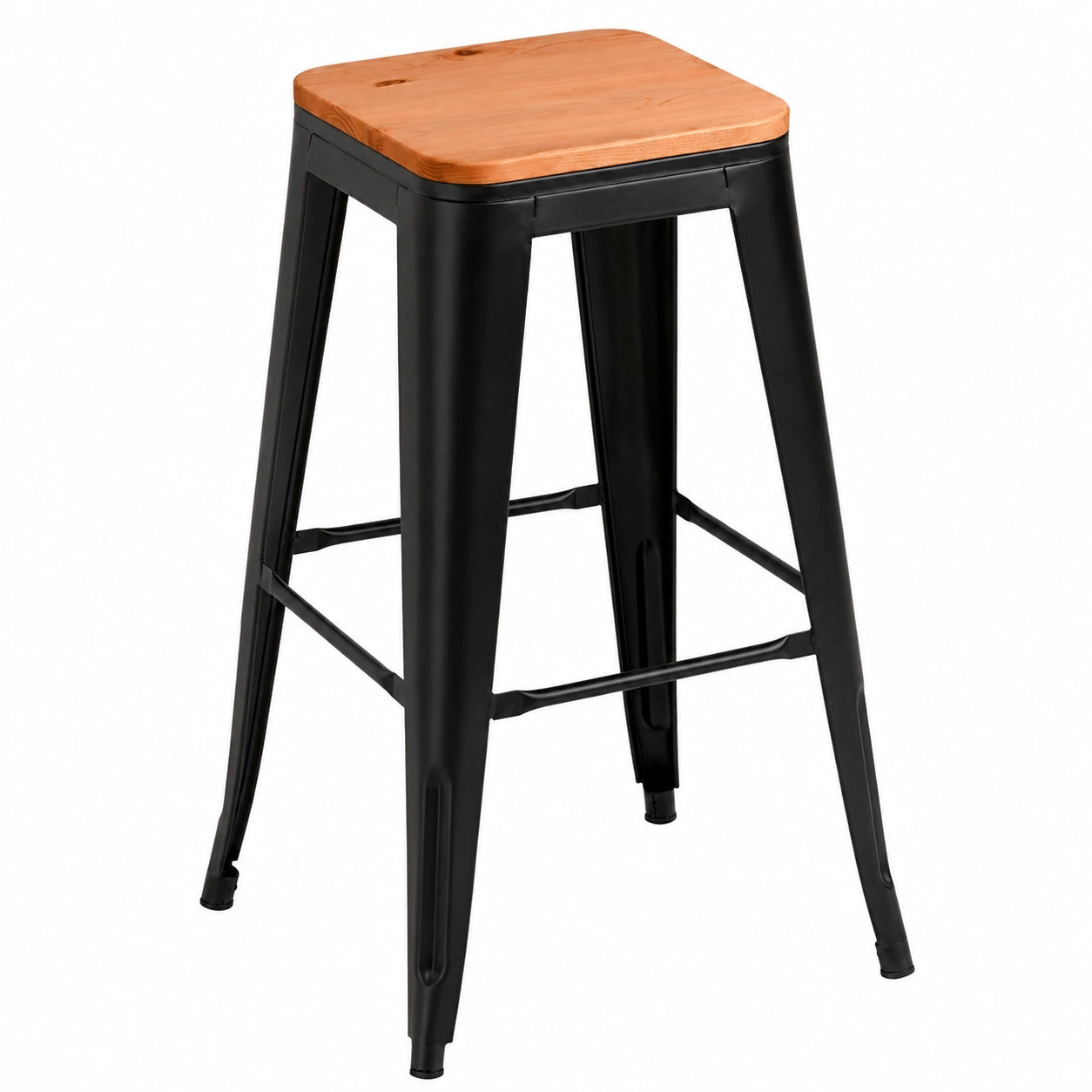 Taburete Alto Torix de Madera Natural en Negro Mate para Cocina y Barra
