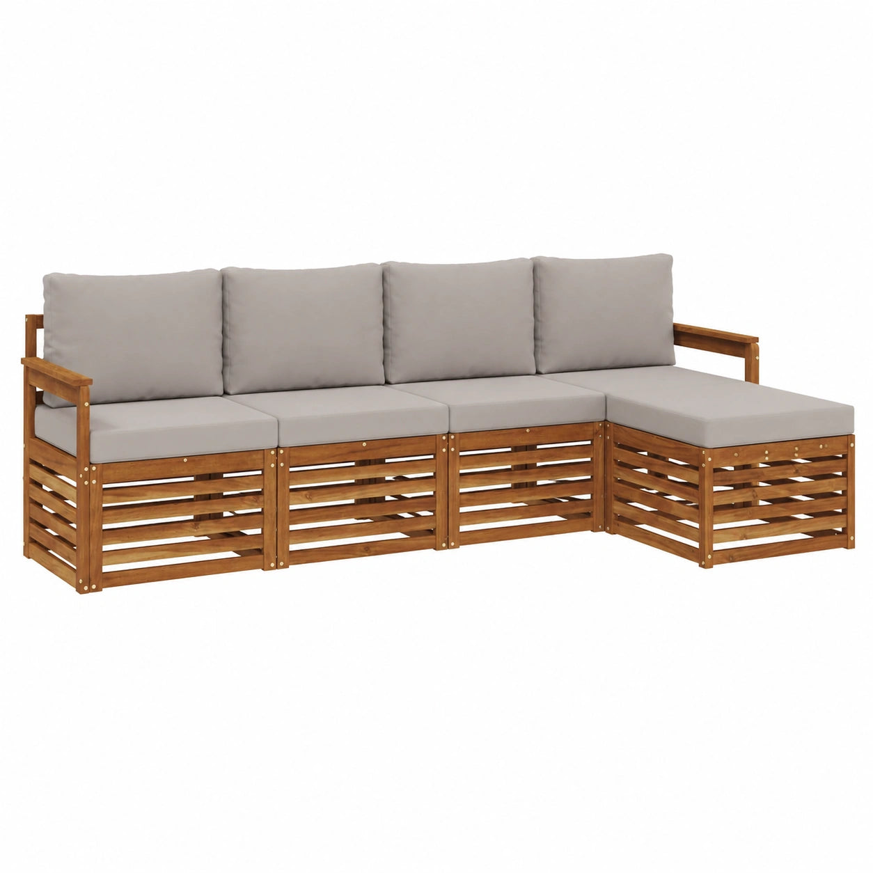 Conjunto de Sofás Modulares de Acacia para Exterior de 5 Piezas, Gris Natural, Ideal para Piscina