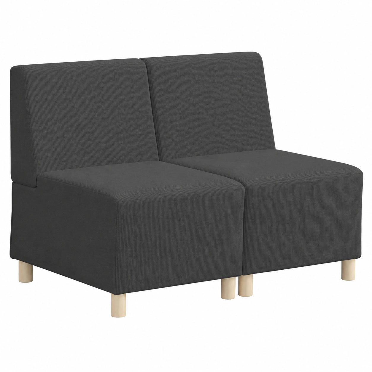 Conjunto de 2 sofás modulares grises sin brazos de tela de pana, diseño moderno y elegante
