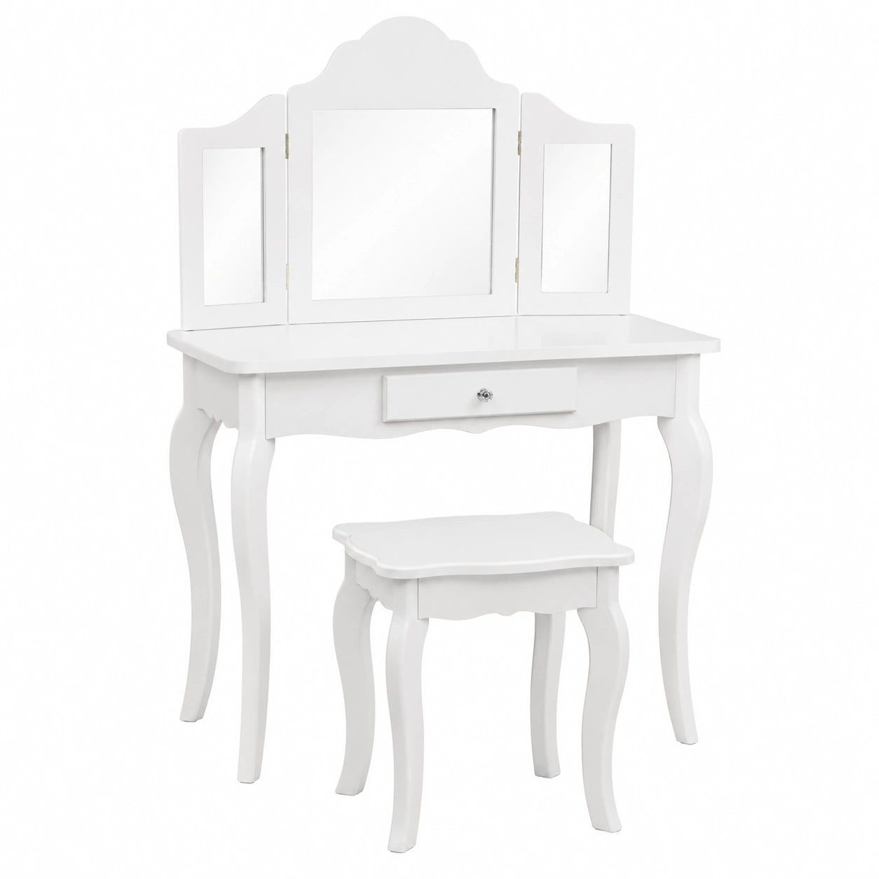 Tocador Infantil con Espejo Ajustable y Almacenamiento Desmontable, 70 x 34 x 100 cm, Color Blanco