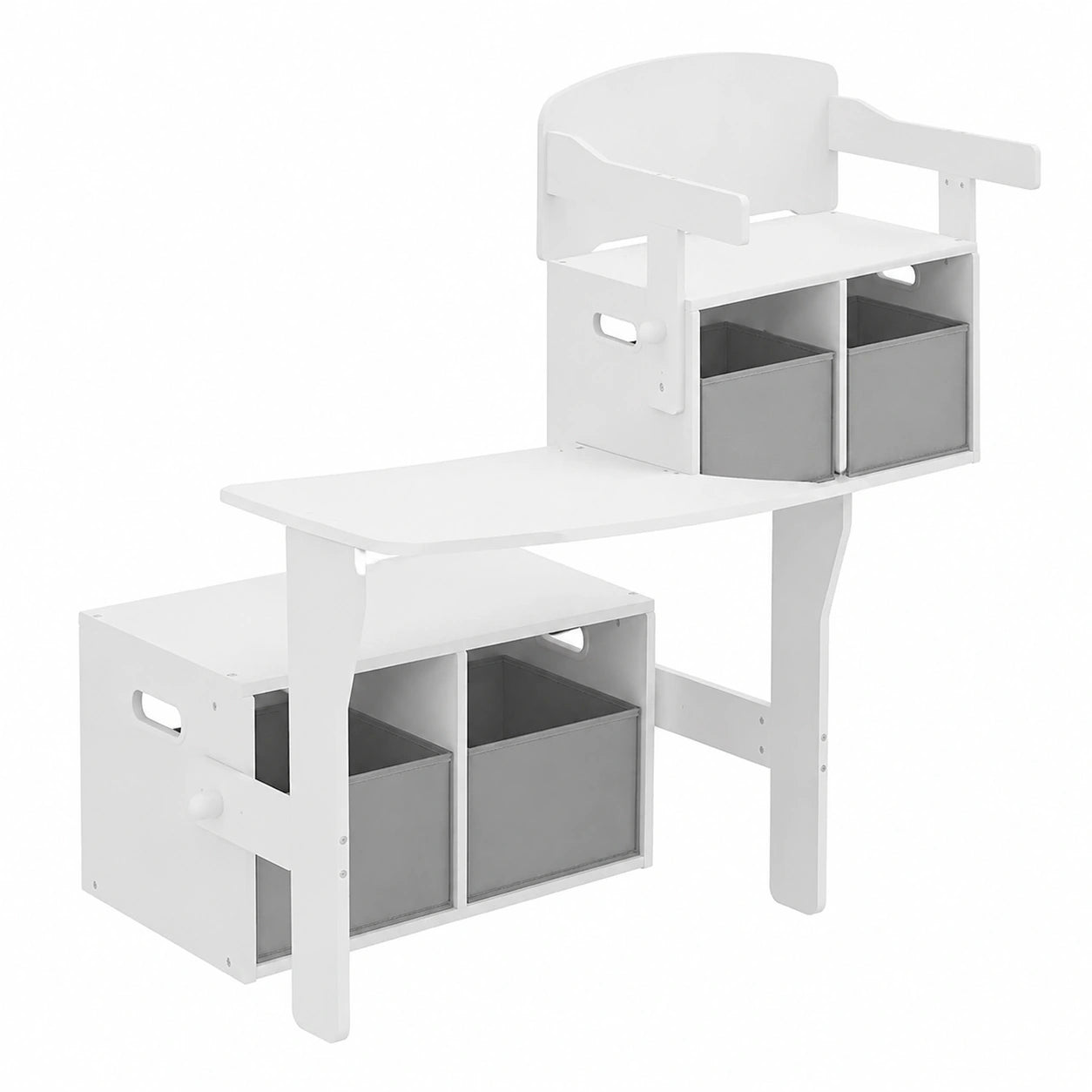 Conjunto de Mesa y Silla Infantil 2 en 1 con Pizarra y Almacenamiento, Ideal para Niños de 3 a 6 Años, Madera Blanca y Gris