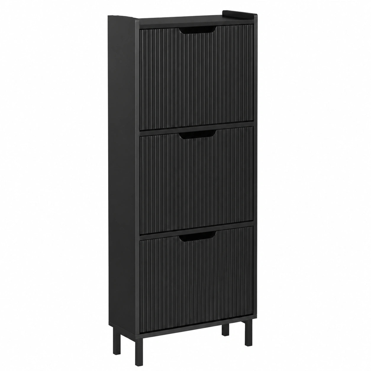 Armario Zapatero con Solapas, Madera, Negro, 50x19x130cm