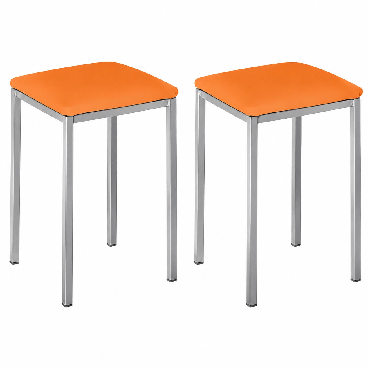 Pareja de Taburetes de Cocina en Polipiel Naranja con Estructura de Aluminio Sólida, 35x35x45 cm