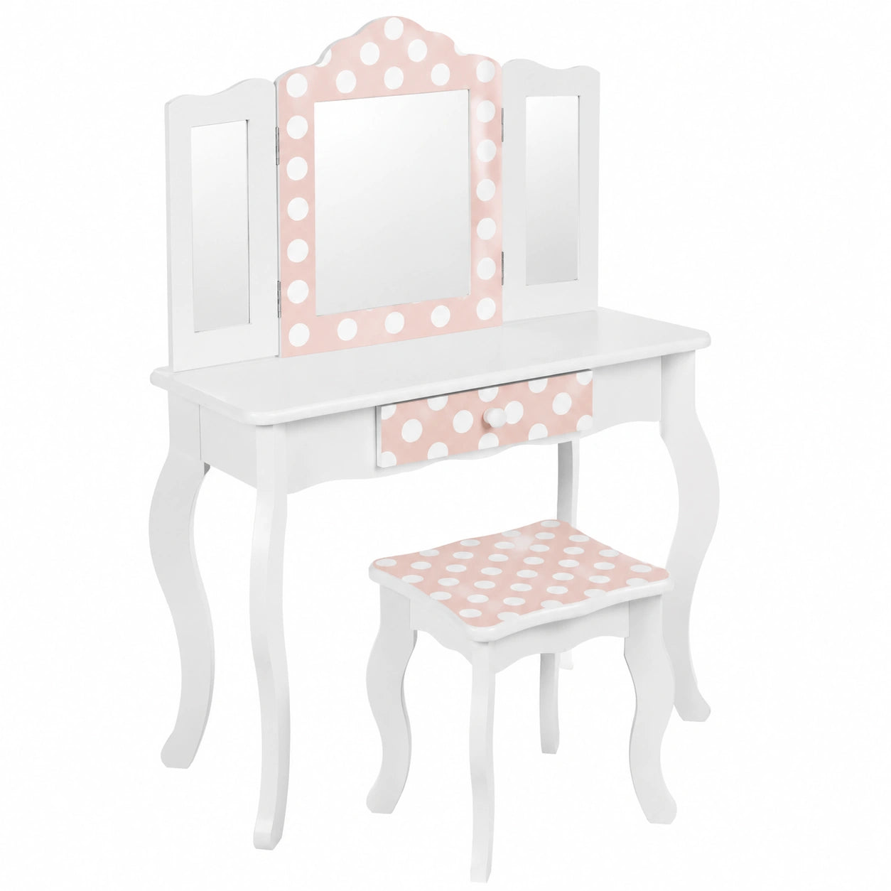 Tocador Infantil LED Blanca y Rosa con Espejos y Taburete