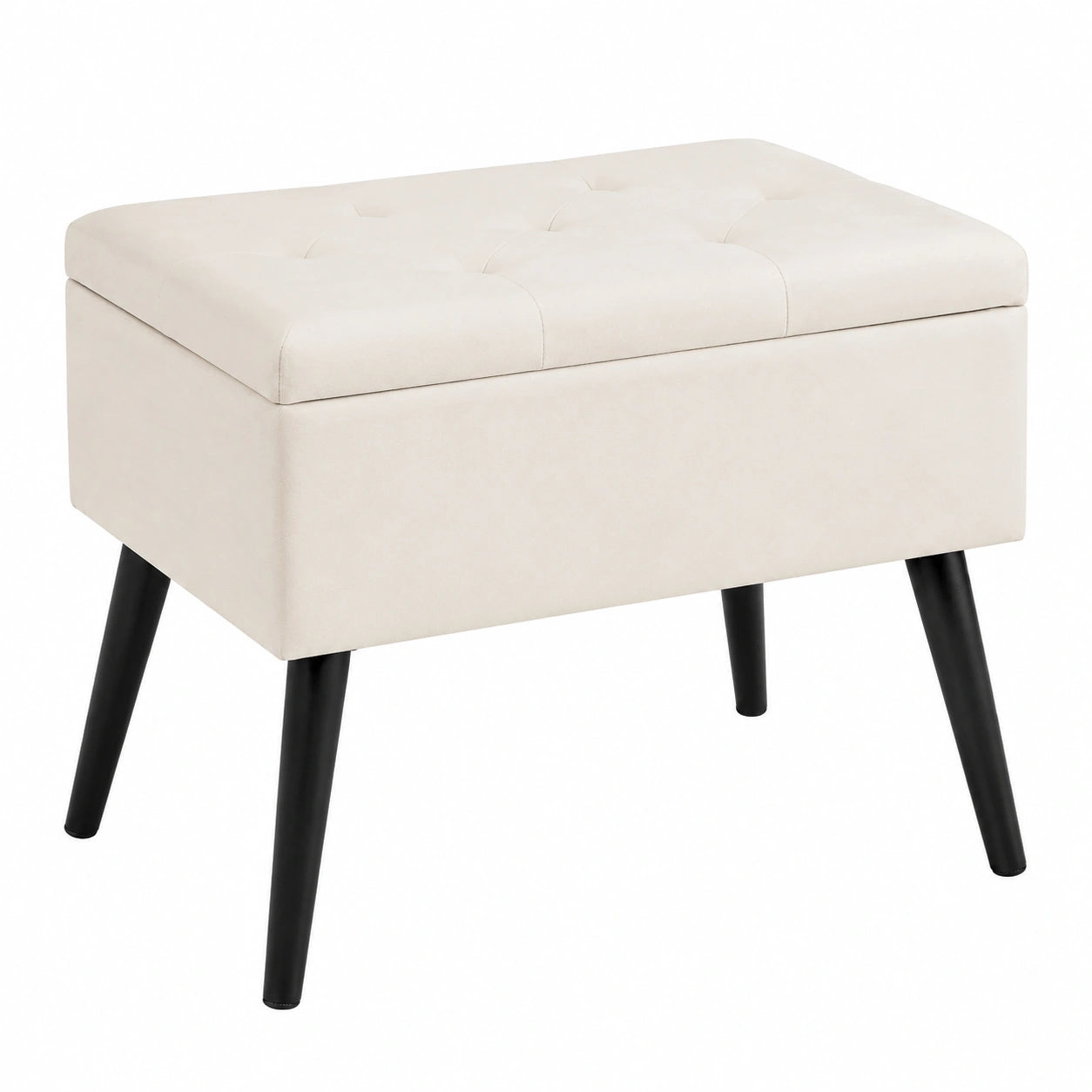 Banco de Terciopelo con Almacenamiento Oculto y Patas de Madera, Otomana para Sala o Dormitorio (Beige)