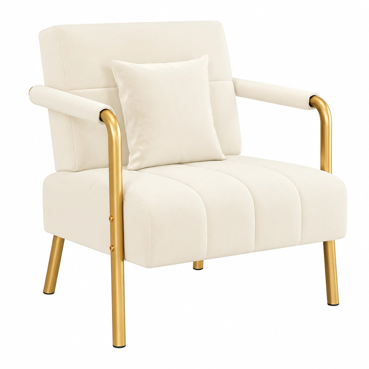 Sofá Individual Moderno Yaheetech con Reposabrazos y Patas Metálicas, Incluye Cojín Lumbar, Beige
