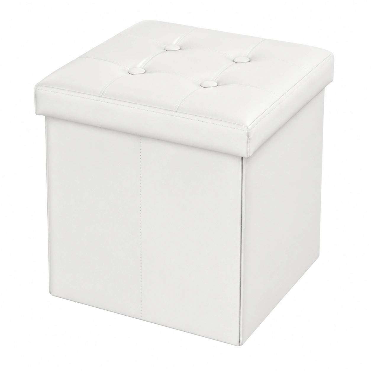 Puf Almacenaje Cuero Sintético Blanco 30x30x30 cm