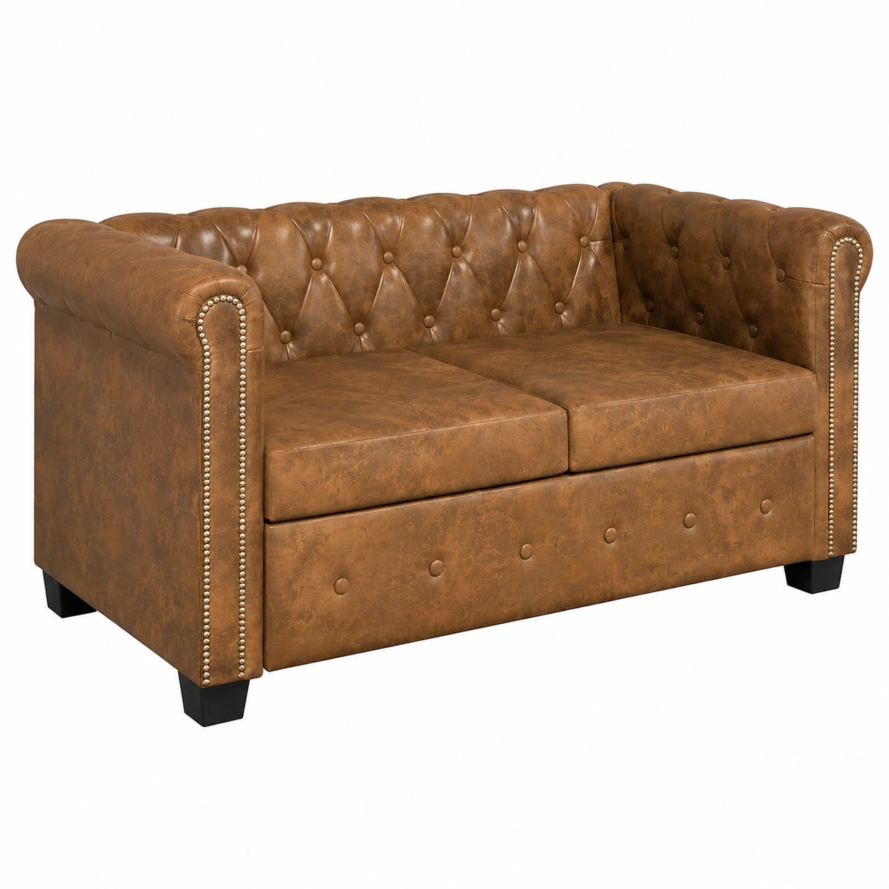 Sofá Chesterfield para 2 Personas en Cuero Sintético Marrón