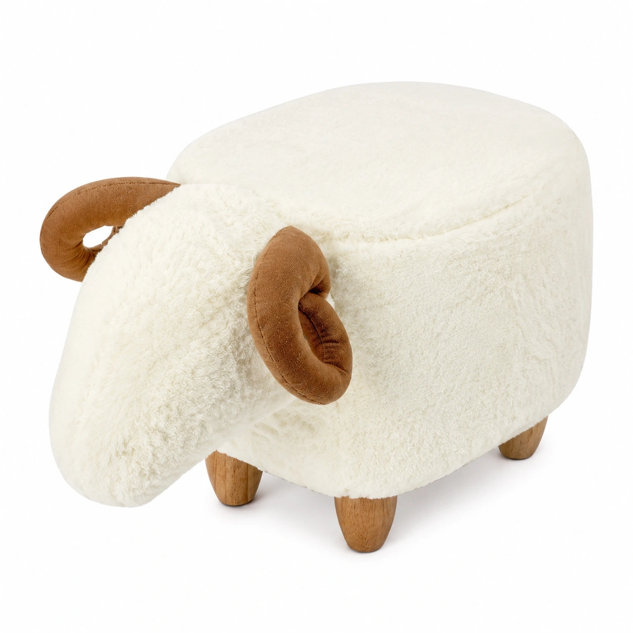 Taburete Blanco Le Mouton con Diseño de Oveja y Patas de Madera