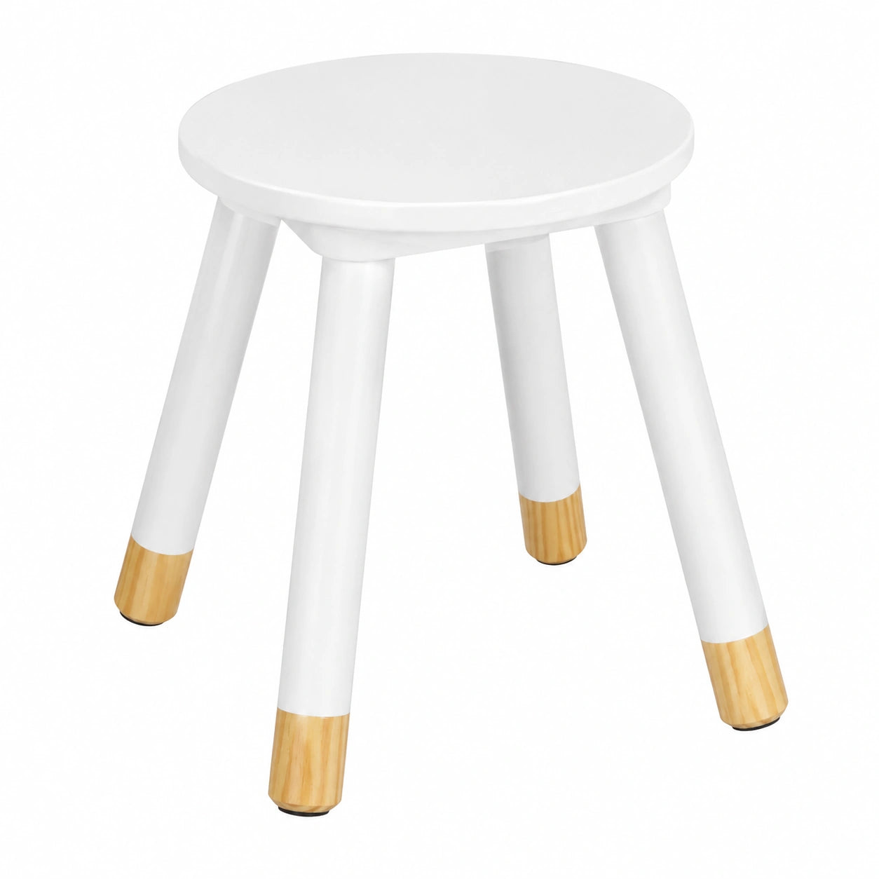 Taburete Infantil de Madera Nórdico Blanco y Natural Ø24x26 cm